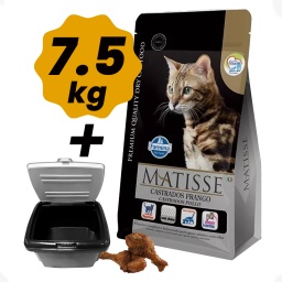 Alimento Matisse Gato Castrado Pollo 7.5 Kg + Recipiente