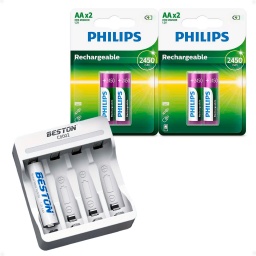 Cargador De Pilas AAA/AA + 4 Pilas AA Recargable Philips