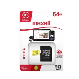 Micros SD Maxell 64GB Clase 10 con Adaptador