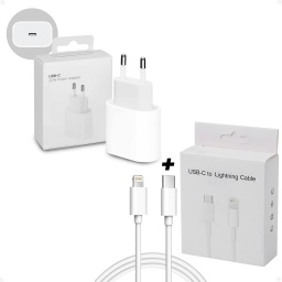 Combo Ficha Cargador Iphone Usb Tipo C 20w Ms Cable Tipo C a Lightning 1 Metro Compatible