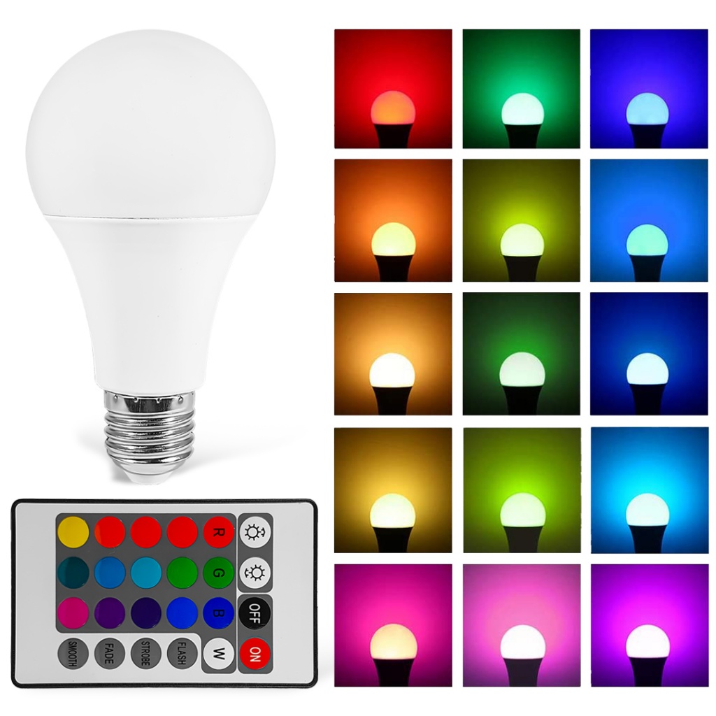 Comprar Bombilla LED RGB 10W 270º E27 con Mando a Distancia